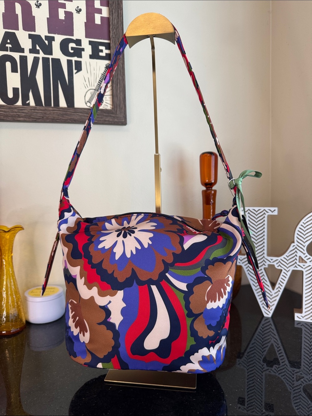 Vera Bradley Multicolor Floral Shoulder Bag in Blue, Brown, Red, Green, Cream